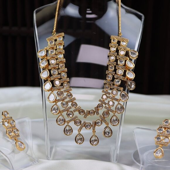 Grand Layered Kundan Necklace & Earrings Set, JP35 - Picture 2 of 10